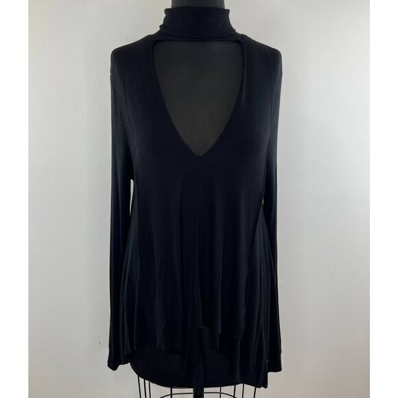 Free People Black Long Sleeve Cut-Out Neckline Uptown Turtleneck Size XS - Picture 2 of 10